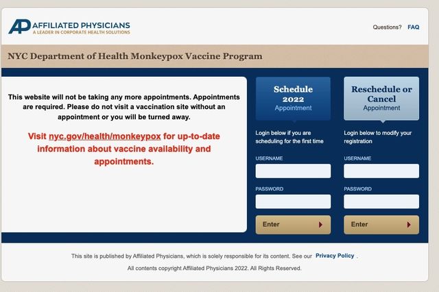 Affiliated Physicians posted an update on its monkeypox vaccine page after the site repeatedly crashed.